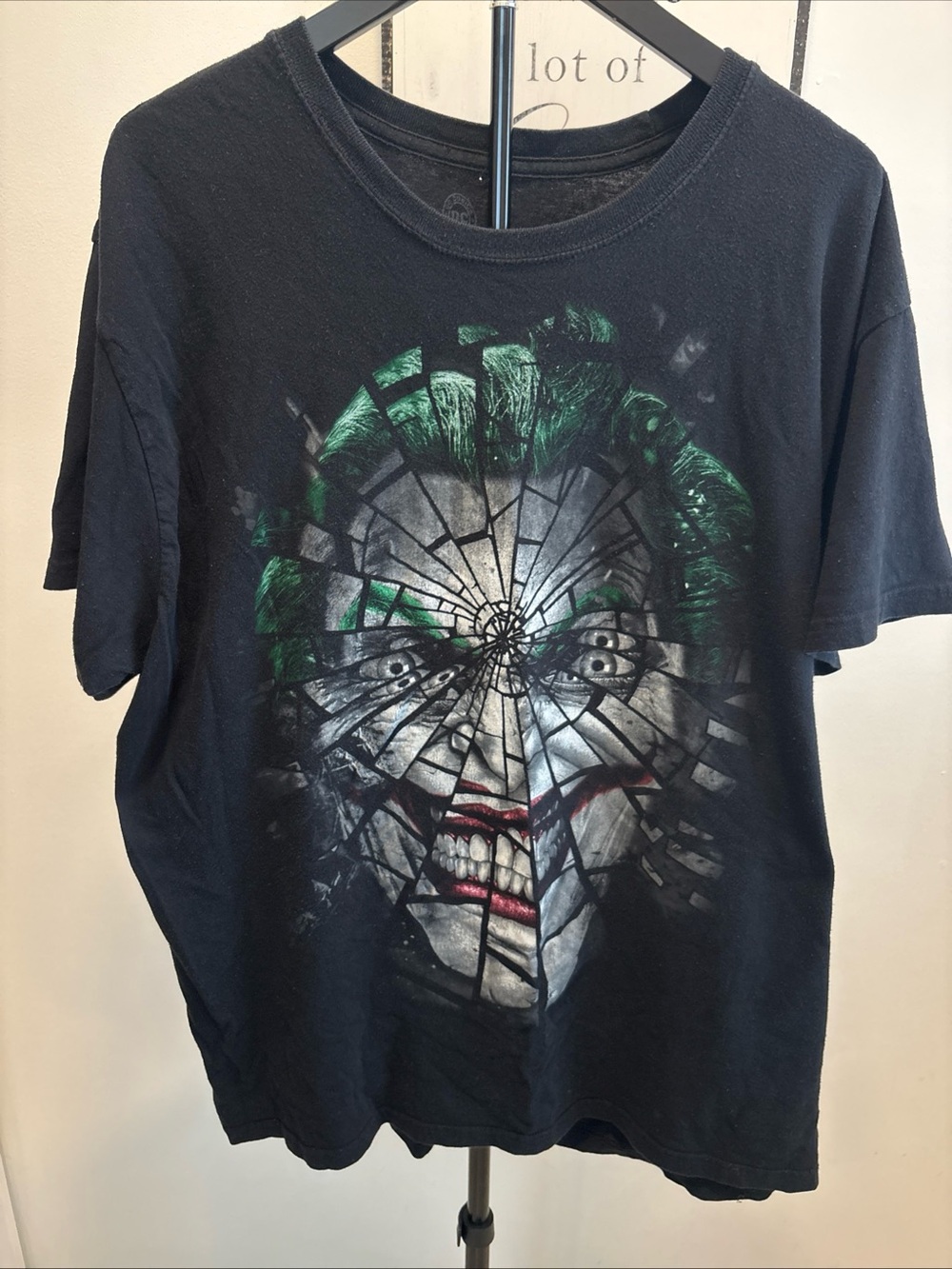DC Black Graphic Tee with Green-Haired Joker Design